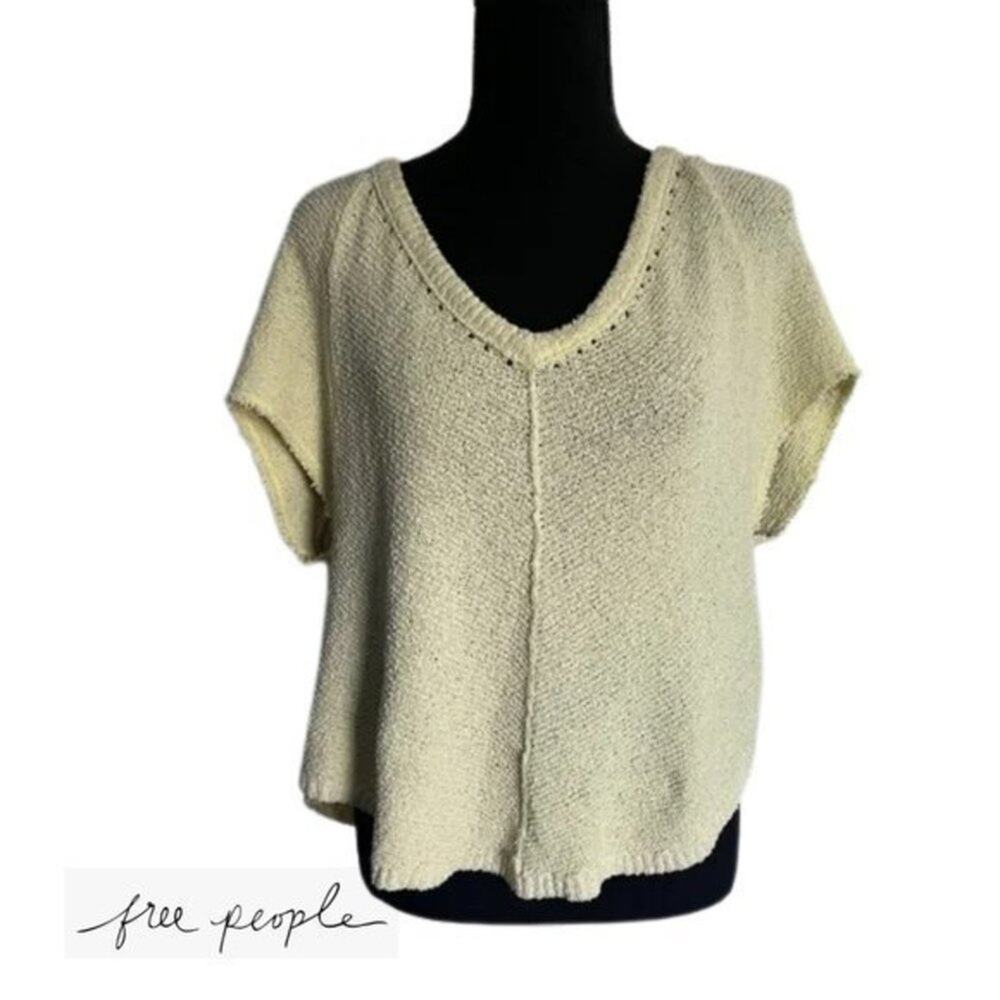 Free People Lemon Yellow Short Sleeve V- Neck Sweater xs